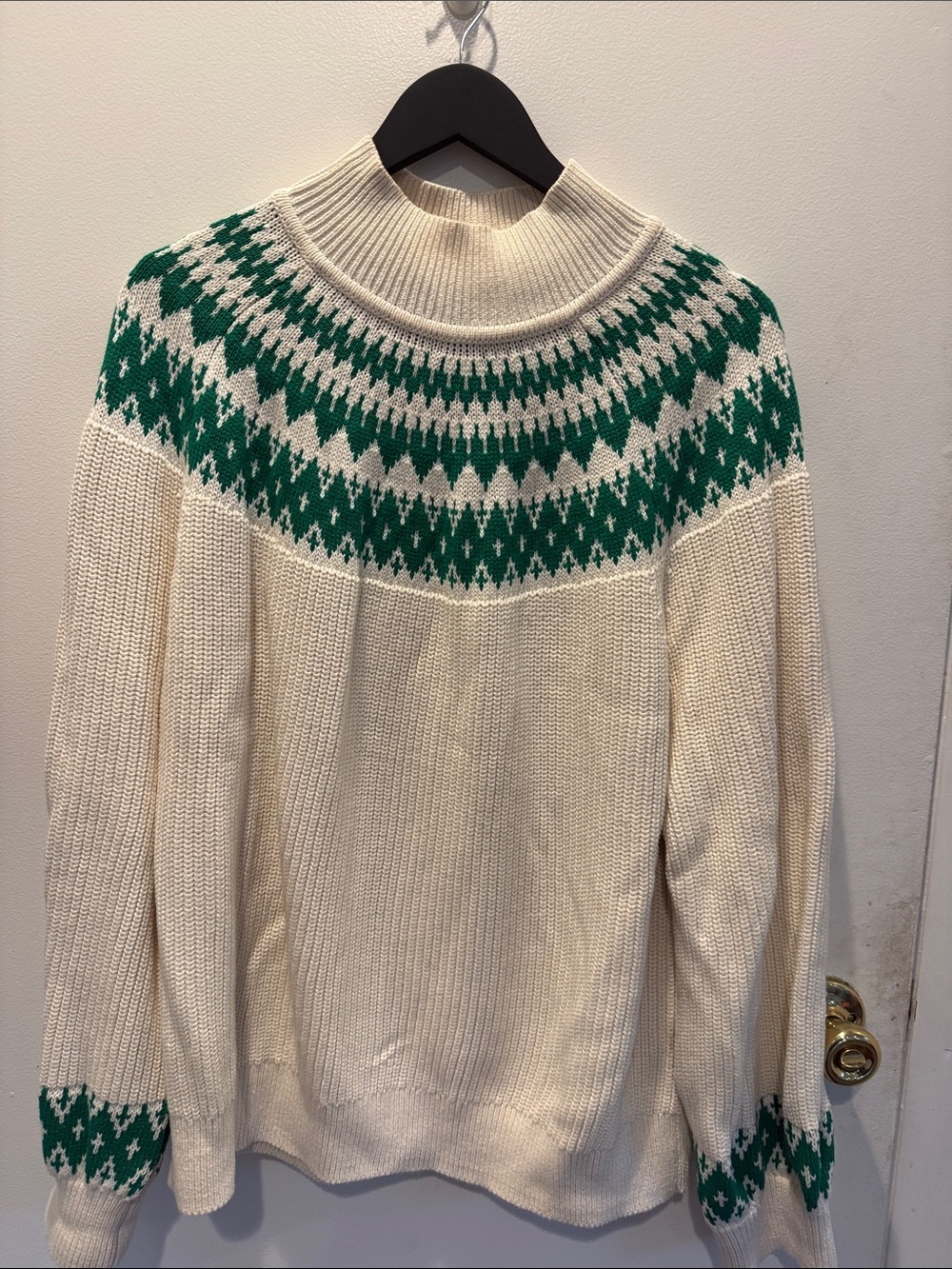 Boden Cream Sweater with Green Fair Isle Yoke